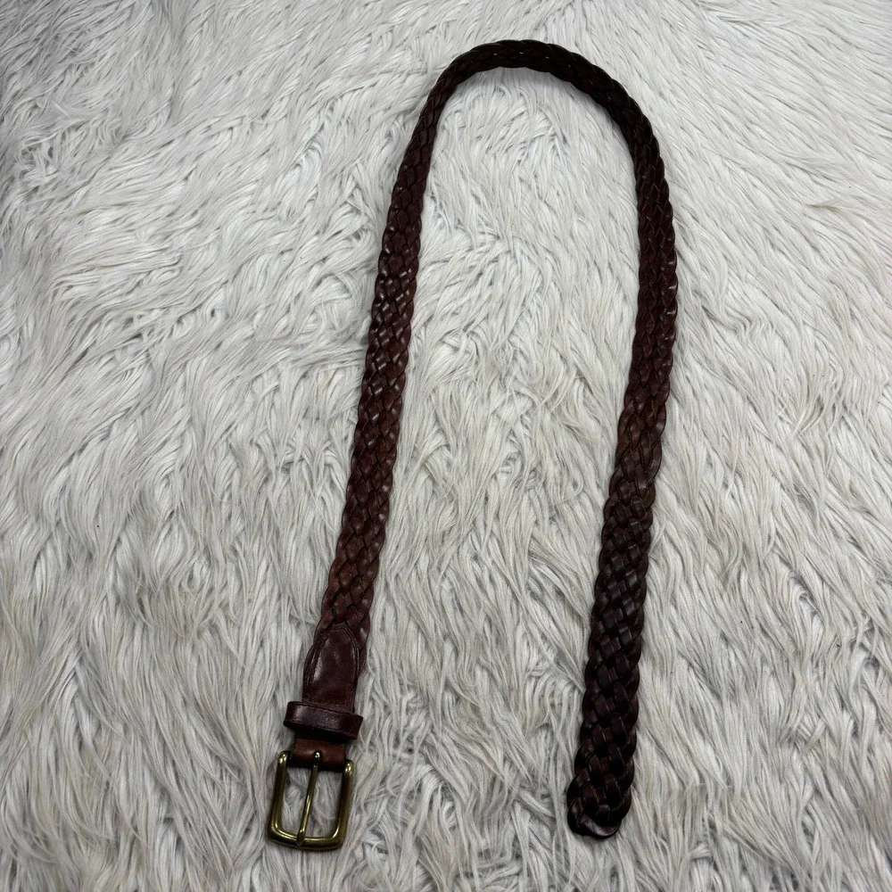 Eddie Bauer Men's 38 Brown Leather Woven Braided Waist Belt Classic